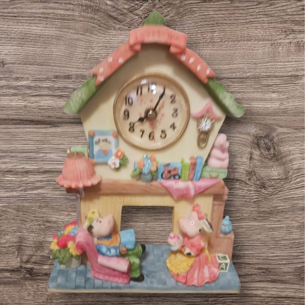 Decorative "Sweet Home" cow Family Mantel Clock Figurine